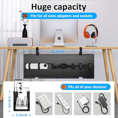 Under Desk Cable Management Tray - Under Desk Cord Management - Clamp/Screw Mount - Fabric Wire Management - Cable Raceways Tray Cord Hiders for Office/Home (Black, 35.8"×5.6") - color: Black, size: 35.8"×5.6"