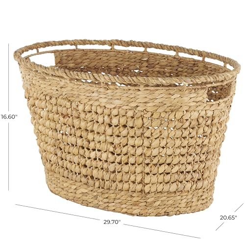 Deco 79 Seagrass Handmade Decorative and Functional Storage Basket Woven Oval Basket Organizer with Elevated Rim and Slot Handles, Basket for Storage 30" x 21" x 17", Brown - size: 30" x 21" x 17"