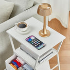 Side Tables for Bedroom Nightstand with 2 Cloth Drawer Bedside Table with Storage End Tables Living Room Sofa Couch - color: White