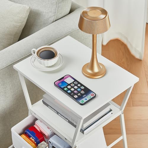 Side Tables for Bedroom Nightstand with 2 Cloth Drawer Bedside Table with Storage End Tables Living Room Sofa Couch - color: White