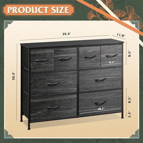 WLIVE Dresser for Bedroom with 8 Drawers, Wide Fabric Dresser for Storage and Organization, Bedroom Dressers, Chest of Drawers for Living Room, Closet, Hallway, Charcoal Black Wood Grain Print - color: Charcoal Black Wood Grain Print, style: 8 Drawers