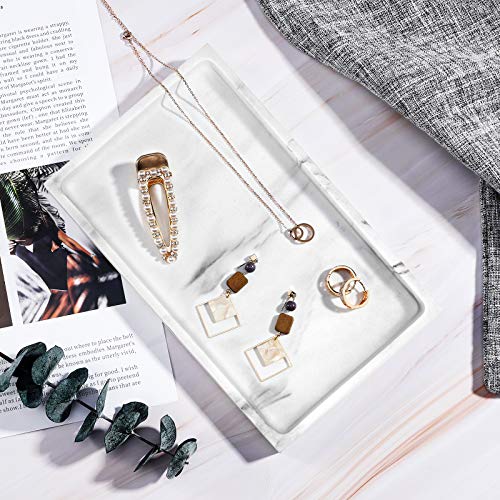 Luxspire Bathroom Vanity Tray, Resin Dresser Jewelry Ring Dish Tank Storage Kitchen Sink Countertop Organizer Plate Holder for Perfume Candles Soap Towel Plant Bathroom Accessories, M, Gravel White - color: Gravel White, style: M