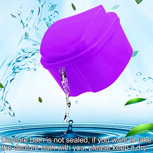 Colorful Denture Bath Case with Brush, Denture Cup Soaking Holder False Teeth Container Mouth Guard Storage Case Cleaning with Lid Waterproof - Purple - color: Purple