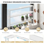 Expandable Window Shelf for Plants Kitchen Sink Organizer Stackable Narrow Shelves Kitchen Countertop Holder Mesh Design (1, White)