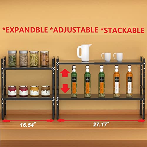 Jojocross Expandable Stackable Spice Rack Cabinet Shelf Organizer in Cabinets Shelves Kitchen Cupboard Organization Stack up Racks Pantry Countertop Storage Large/Black 2 Packs - color: 2 Packs/Black, size: L:10.04"D x 16.6"W x 5.75"H