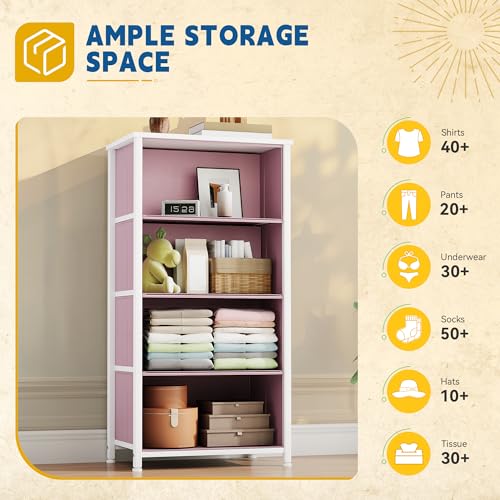 DWVO Storage Drawer with 4 Drawers - Fabric Dressers, Dresser for Bedroom, Living Room, Closets - Sturdy Steel Frame, Wooden Top & Easy Pull Fabric Bins - color: Pink, style: 4-Drawer