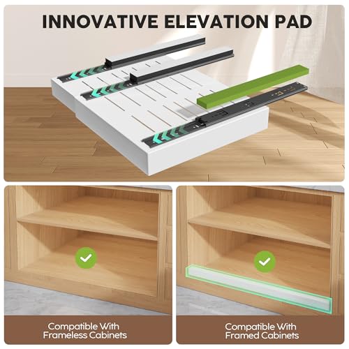 Seinloes 2 Pack Pull Out Cabinet Organizers 21"Deep with Raising Pad for Framed Cabinets,Expandable Slide Out Drawers Upgrade 3 Slide Rails,Roll Out Shelves Adhesive,Adjustable Width 12"-20.45" White - color: White, size: 12"-20.45"Wide x 21"Deep(2 Pack)