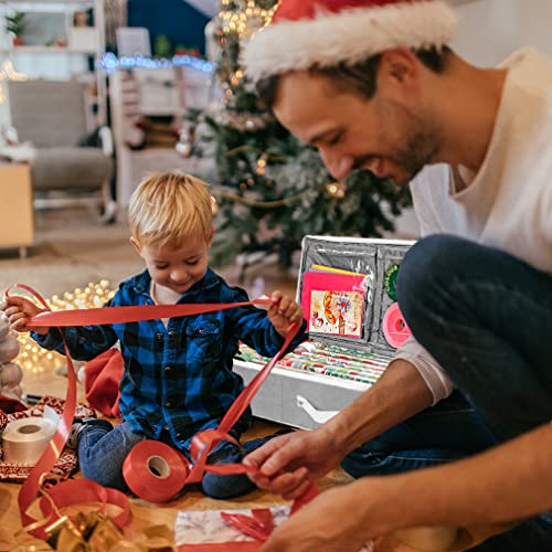 Primode Wrapping Paper Storage Container | Gift Wrap Organizer Under Bed 41”x14”x6” Box Holder for 18-24 Rolls Up to 40” | 600D Oxford Material | Pockets for Ribbon Bows (Grey) - color: Grey