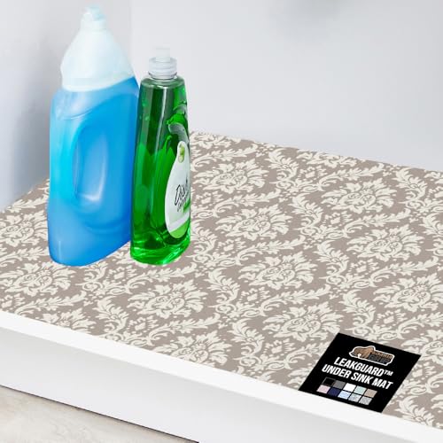 GORILLA GRIP LeakGuard Non-Adhesive Under Sink Mat for Kitchen Cabinet, Waterproof Quick Dry Shelf Liner, Durable Absorbent Felt Mats for Bathroom Sinks, Cabinets, Dresser, 24x30 Damask Taupe Cream - color: Damask: Taupe/Cream, size: 24"W x 30"L