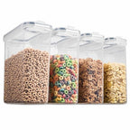 4 Pack Airtight Cereal & Dry Food Storage Container - BPA Free Plastic Kitchen and Pantry Organization Canisters for, Flour, Sugar, Rice, Nuts, Snacks, Pet Food & More (4L, 16.9 Cup, 135.5 Ounce