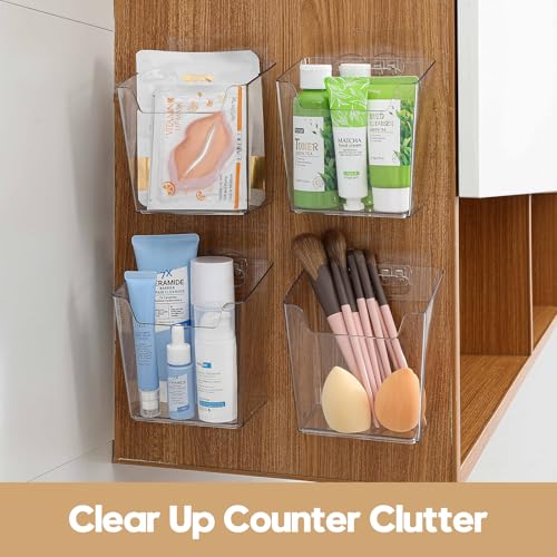 Clear Inside Cabinet Door Organizer, 6 Pack Plastic Wall Storage Bin Adhesive, Vertical Versatile Caddy Makeup Brush Pen Holder for Small Spaces in Bathroom, Office, Kid's Room Organization, No-Drill - color: 6 Pack, size: Small