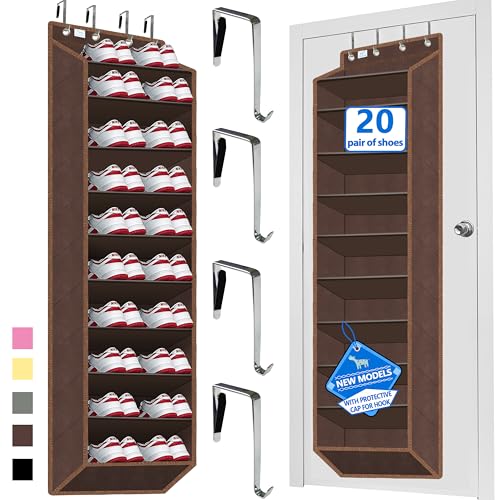 Over The Door Shoe Organizer, 70 Pounds Large Capacity, 20-30-Pair shoe organizer, Heavy Duty-Extra Deep Pockets ,Anti-Scratch Hooks & FSC-Certified Bamboo ,Engineered for Men’s Size 13 shoe,coffee - color: Coffee