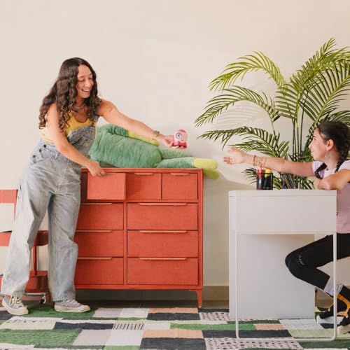 tinge Naima Premium Fabric Dresser - Strong Metal Frame, 10 Spacious Sag-Proof Drawers with Sleek Metal Handles - Premium & Durable Storage Solution for Your Home (Orange) - color: Golden Hour (Orange), size: 14"D x 39.2"W x 35.8"H (10 Drawers)
