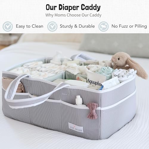 Lily Miles Baby Diaper Caddy - Organizer Tote for Infant Boy or Girl - Baby Shower Basket - Nursery Must Haves - Registry Favorites - Newborn Caddie Car Travel - Gray/Mint, Extra Large - color: Gray/Mint, size: Extra Large