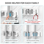 homeasy Wall Mount Mop and Broom Holder, Heavy Duty Stainless Steel Organizer Rack with Hooks | 2-Pack, 2-in-1 No Drill & Screw Installation, Silver - color: Silver-2