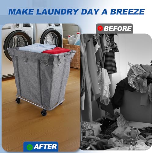 PLKOW Laundry Cart with Wheels 320L Large Rolling Laundry Cart for Commercial/Home, Rolling Laundry Basket with Steel Frame and Waterproof Lining, 9 Bushel, 32.3L x 19.7W x 30.7H Inch, Grey - color: Grey-320L