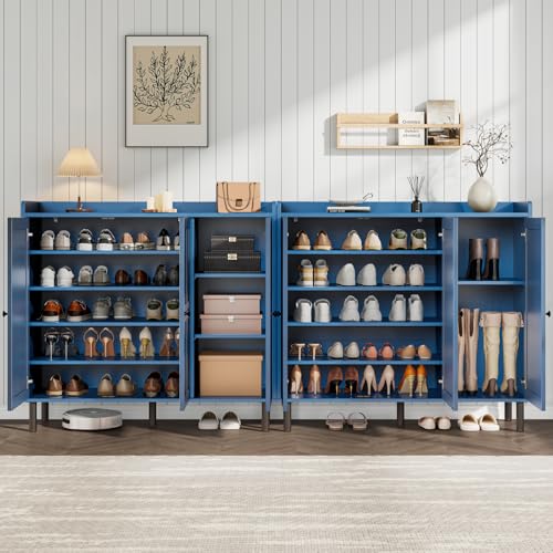 ONBRILL Shoe Cabinet with 3 Doors and Adjustable Shelves, 30 Pairs Shoe Storage Cabinet, 40 Inch Tall Farmhouse Shoe Rack Shoe Organizer Cabinet for Entryway Living Room Closet, Blue - color: Blue