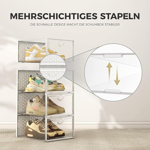 Pinkpum XXL Larger Shoe Storage Boxes Fit Size 14, Clear Plastic Stackable Shoe Organizer 6 Pack Sneaker Storage for Sneakerheads Shoe Containers - color: White, size: 6 Pack XX-Large