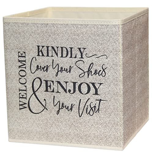 Shoe Cover Box - Welcome Guests to Please Cover Shoes. Indoor Foldable Storage Bin to Fill w/your Favorite Booties. For Homeowner, Real Estate Agent, Realtor Open House Supplies | 1 Beige & Black - color: Beige and Black, size: 1