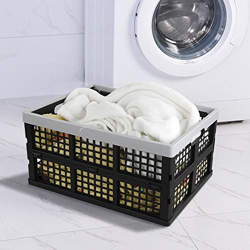 Kekow 28 L Black Plastic Collapsible Storage Basket, 3-Pack Folding Crates Storage - size: 28 L