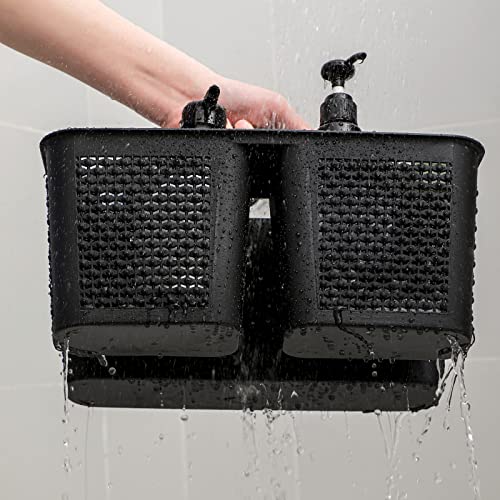 UUJOLY Plastic Portable Shower Caddy Basket Bucket, Cleaning Shower Basket with Handle Compartments Storage Basket Organizer for Bathroom Kitchen College Dorm Sink, Black - color: Black