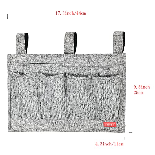 Zafit Linen Bedside Caddy, Bedside Storage Organizer for Hospital Beds, College Dorm Rooms or Baby Bed (6 Pockets-Grey) - color: Grey, size: 6 Pockets