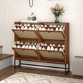 Shoe Cabinet, Shoe Storage Cabinet with 4 Flip Drawers, Freestanding Shoe Organizer Shoe Rack for Entryway, Hallway, Living Room (Walnut - 8 Tiers) - color: Walnut - 8 Tiers