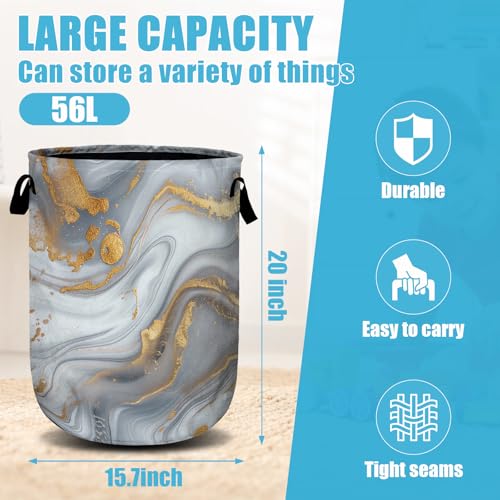 White Gold Marble Laundry Basket, Laundry Hamper Collapsible Oxford Cloth with Handle Clothes Toy Storage Bin for Bathroom Laundry Room Bedroom 15.7 X 20 Inch - color: White Gold Marble