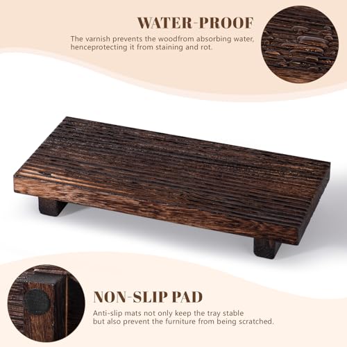Bathroom Tray Farmhouse Decor Pedestal Stand Wood Riser Display Kitchen Accessories Soap Holder for Sink, Counter, Vanity, Dark Brown - color: Drak Brown, size: 10" x 4.5" x 1.6"