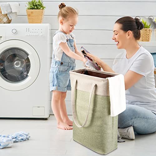 i BKGOO Laundry Basket with Handles Beige&Green Slim Laundry Bin Collapsible Dirty Clothes Basket Narrow Laundry Bag Foldable Dirty Hamper for Camping, Dorms, Apartments - color: Beig&Green