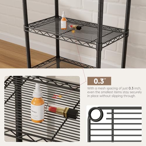 SINGAYE 6 Small Wire Shelves Kitchen Pantry Close Home Organizers and Storage Bathroom Shelf Laundry Room Organization Adjustable Book Metal Garage Shelving Unit - color: Black, size: 6-Tier 9.92"D X 15.72"W X 60."H
