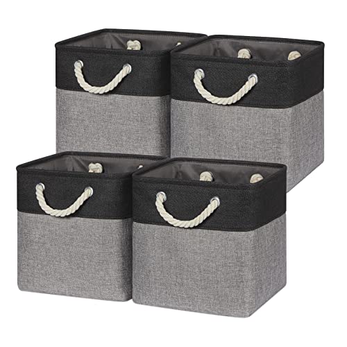 Temary Storage Baskets 4 Pack Fabric Storage Cubes Basket for Organizing, Collapsible Cloth Baskets with Handles for Shelves, Home, Closet (Black&Gray) - color: black&grey, size: 11"L x 11"W x 11"H