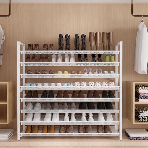 Metal Shoe Rack,Large 8 Tier Shoe Organizer, Heavy Duty Metal 8-Tier Stackable Shoe Storage Vertical Shoe Rack for Closet Front Door,Entrance,Entryway,Garage,Up to 50 Pairs - color: White, size: 8 Tier