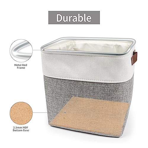 Bagnizer Collapsible Fabric Storage Cubes 11x11 Cube Storage Bins, 4 Pack Closet Baskets Box with Handles for Organizing, Shelf, Toys, Clothes, Home, Office, Nursery (Grey&White) - color: Gray / Off-White, size: Cube - 11"x11"x11"