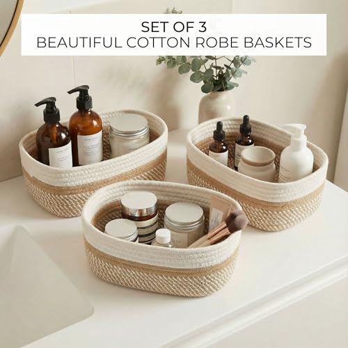 Beautiful Storage Basket Set of 3 - Sturdy Jute Rope Baskets for Shelves Are Perfect for Organizing Your Home - Quality Storage Bins Easily Fit With Any Nursery or Bedroom Decor - color: Beige-Brown