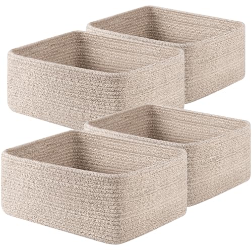 OIAHOMY 4 Pack 14.17*11.02*6.3IN Storage Baskets for Organizing Shelves, Woven Rope Baskets for Organizing Books, Clothes, Decorative Basket for Living Room, Nursery, Bedroom, Gift Basket, Brown - color: Brown