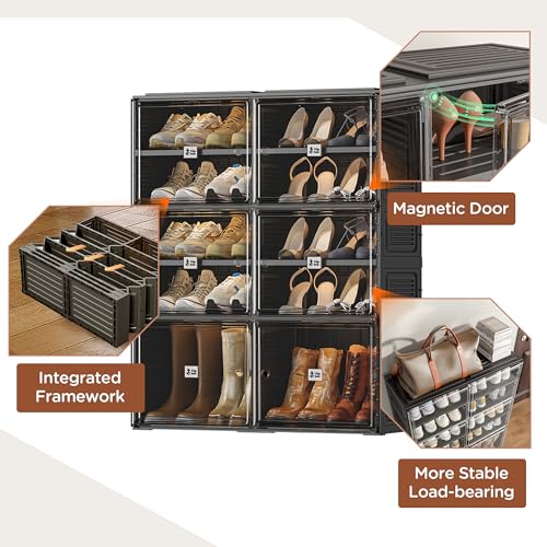 Vipbox Black Shoe Rack Organizer Cabinet for Closet Entryway,Clear Shoe Storage Boxes Stackable Sneaker Storage with Door Easy Assembly Shoe Cabinet with Lids Large 5 Tiers 20 Pairs - size: 5 Tiers 20 Pairs