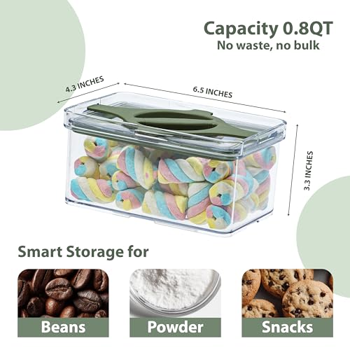 4-Pack Small Pantry Containers, 0.8 QT/0.76 L Clear SAN Food Storage Canisters with Twist-Lock Lids, Stackable for Sugar, Tea Bags, Seasoning, Nuts, Snacks (Green) - color: Green