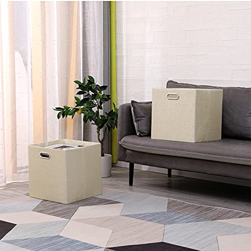 Cube Storage Bins 13×13 Inch Linen Foldable Box with Handles, Collapsible Organization Basket Set of 4 Large Capacity Drawer for Closet Shelf Cabinet Bookcase Bedroom, Beige - color: Beige