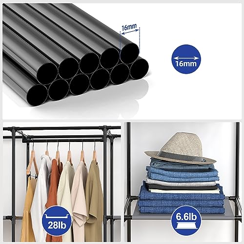 Portable Closet, Wardrobe Closet with 10 Storage Shelves and 2 Hanging Rods, Non-Woven Fabric Cover, 52.4 x 18.1 x 66.6 Inches Closet Organizer for Bedroom, Gray - size: Large
