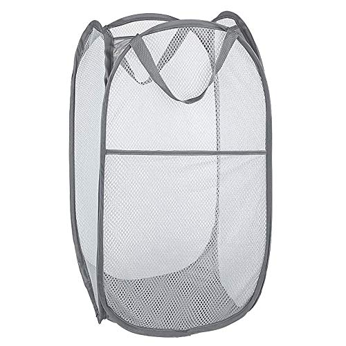 Mesh Pop up Laundry Hamper, Collapsible for Storage, Portable Folding Pop-Up Clothes Hamper Laundry Basket for Home Room, College Dorm or Travel, Grey - color: Gray