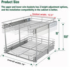 DINDON 2 Tier Pull Out Cabinet Organizer (14" W X 18" D), Double Tier Wire Basket Slide Out Shelf Storage for Kitchen Base Cabinet Organization for Kitchen, Pantry, Bathroom, Chrome - size: 14'' W X 18'' D