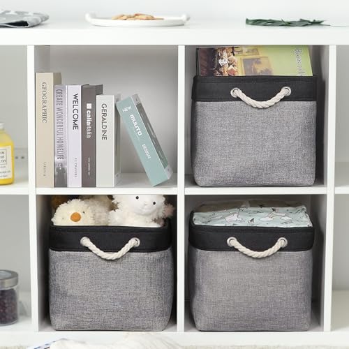 TheWarmHome Storage Basket for Organizing - 16x12x12 inch Cube Storage bin 3 Pack Fabric Storage Cubes, Collapsible Storage Box for Organizer Cloth Gift Toy Closet (Black & Grey) - color: Black&Grey, size: 3PCS/Large Cube - 16L×12W×12H