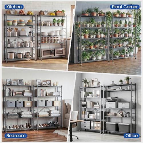 ALANNG 40" W Folding Storage Shelves with Wheels, Adjustable Metal Shelving Unit, Standing Shelf Organizer for Closet Kitchen Garage Laundry Pantry (Grey,1 Pack) - color: Grey