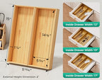 Bamboo Kitchen Drawer Organizer Set of 2, Stackable 15" x 6" Wood Silverware Utensil Tray for Drawers Bins, Cutlery & Flatware Storage – Wooden Boxes Organizers for Junk Drawer, Bathroom, RV - size: 15" x 6" x 2"