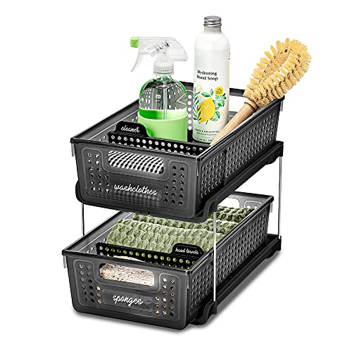 madesmart Antimicrobial 2-Tier Organizer Multi-Purpose Slide-Out Storage with Handles and Dividers for Home and Bath, Pack of 1, Carbon - color: Premium Carbon