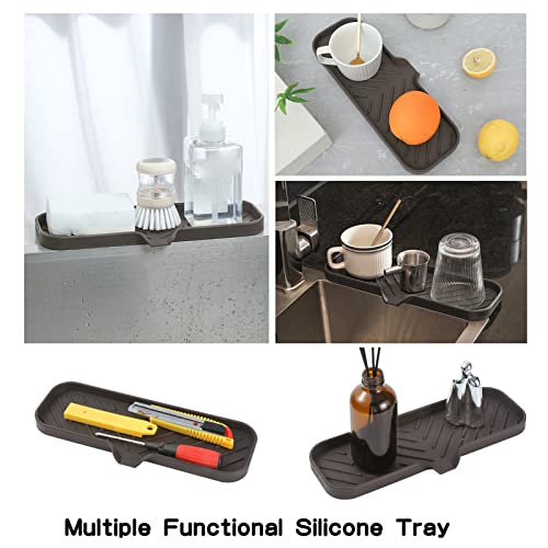 MicoYang Silicone Bathroom Soap Dishes with Drain Spout-Bathroom and Kitchen Sink Organizer,Sponge Holder,Dish Soap Tray,Perfect for Dispenser,Scrubber,Bottle,Cup on Sink or Counter-Coffee 12"×4" - color: Coffee, size: L(12"×4")