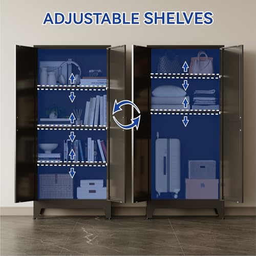 COFaR Metal Pantry Cabinet with Doors, Farmhouse 61'' Tall Storage Cabinet with 3 Adjustable Shelves, Kitchen Pantry Cabinet for Dinning Room, Garage, Laundry, Bathroom, Black 4-Tier - color: Black, size: 61 Tall 2 Doors-Farmhouse