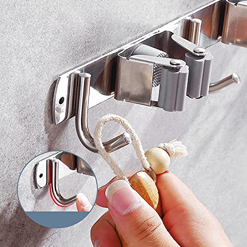 Broom Mop Holder Wall Mount Cleaning Tool holder, Heavy Duty Stainless Steel Broom Hanger Rack Hook Organizer, Garage Storag Racks wall Mounted Broom Hanger for Home, Kitchen, Garden, Garage, Landry