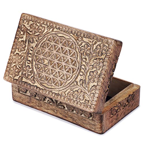 Ajuny Wooden Hand Carved Jewelry Box - Mango Wood Celtic Flower Carving Decorative Keepsake Box, Memory Box Organizer Travel Treasure Chest Trinket Holder Case Great Gifts 8x5 Inch - style: Celtic Flower